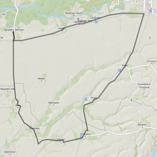 Map miniature of "Cycling Along Vinga to Călacea" cycling inspiration in Vest, Romania. Generated by Tarmacs.app cycling route planner
