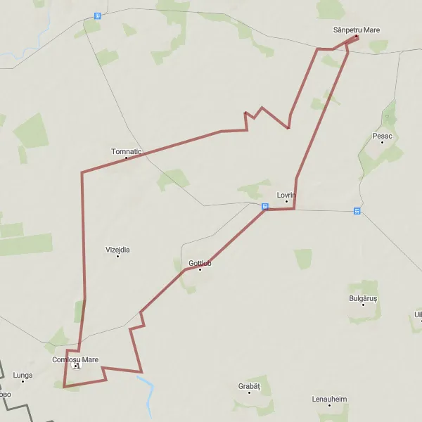 Map miniature of "Lovrin Gravel Excursion" cycling inspiration in Vest, Romania. Generated by Tarmacs.app cycling route planner