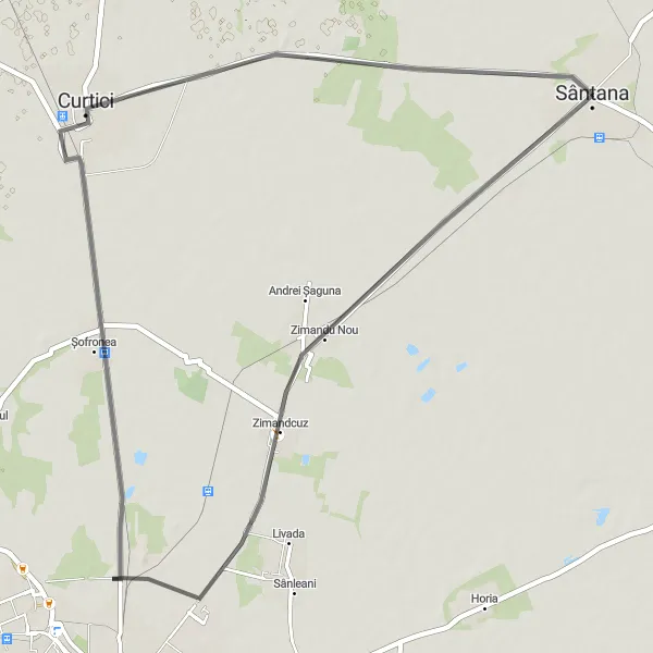 Map miniature of "Sântana to Curtici Road Cycling Route" cycling inspiration in Vest, Romania. Generated by Tarmacs.app cycling route planner