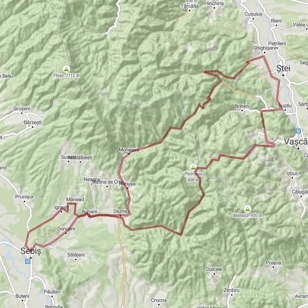 Map miniature of "Sebiș to Ghighișeni Gravel Adventure" cycling inspiration in Vest, Romania. Generated by Tarmacs.app cycling route planner