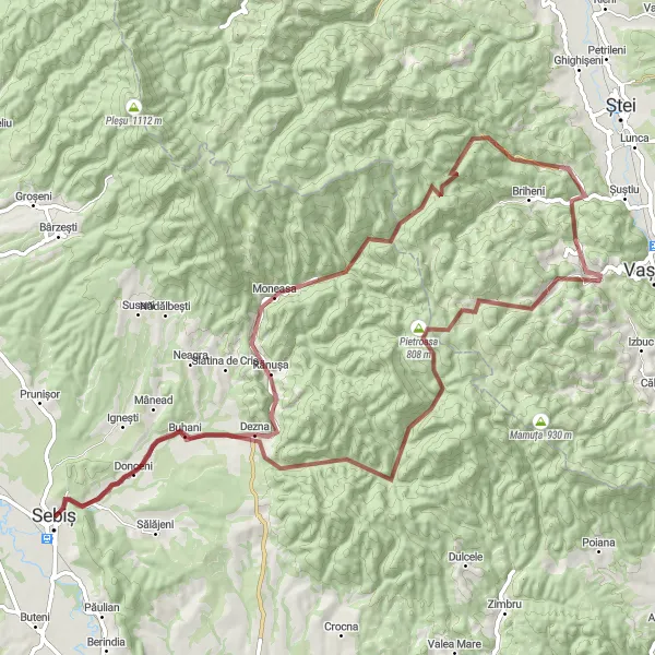 Map miniature of "Sebiș - Pietroasa Gravel Adventure" cycling inspiration in Vest, Romania. Generated by Tarmacs.app cycling route planner