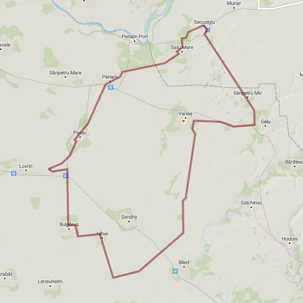 Map miniature of "The Gravel Trail" cycling inspiration in Vest, Romania. Generated by Tarmacs.app cycling route planner