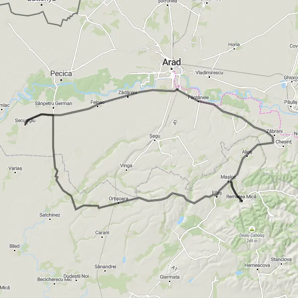 Map miniature of "The Zădăreni Challenge" cycling inspiration in Vest, Romania. Generated by Tarmacs.app cycling route planner