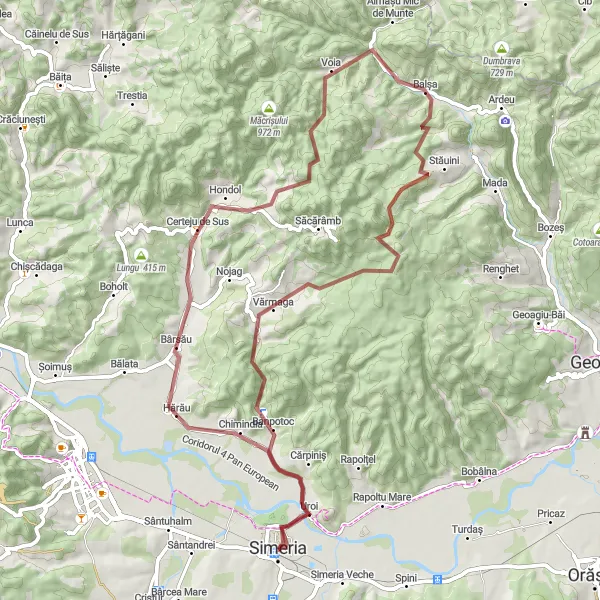 Map miniature of "Gravel Adventure in Western Romania" cycling inspiration in Vest, Romania. Generated by Tarmacs.app cycling route planner