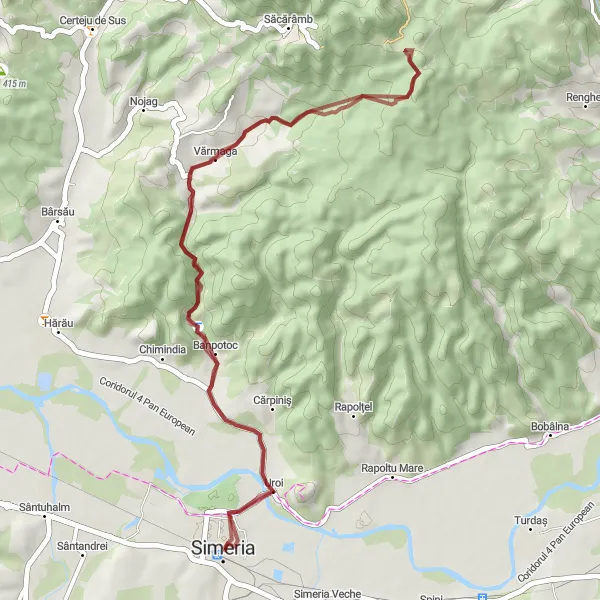 Map miniature of "The Gravel Escape" cycling inspiration in Vest, Romania. Generated by Tarmacs.app cycling route planner