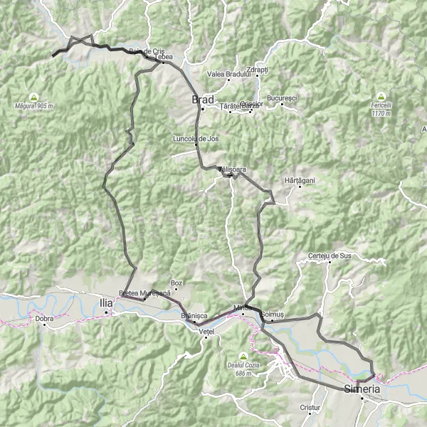 Map miniature of "Deva Challenge" cycling inspiration in Vest, Romania. Generated by Tarmacs.app cycling route planner