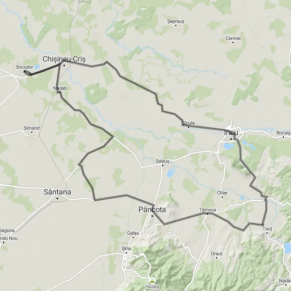 Map miniature of "The Ineu Hills Challenge" cycling inspiration in Vest, Romania. Generated by Tarmacs.app cycling route planner