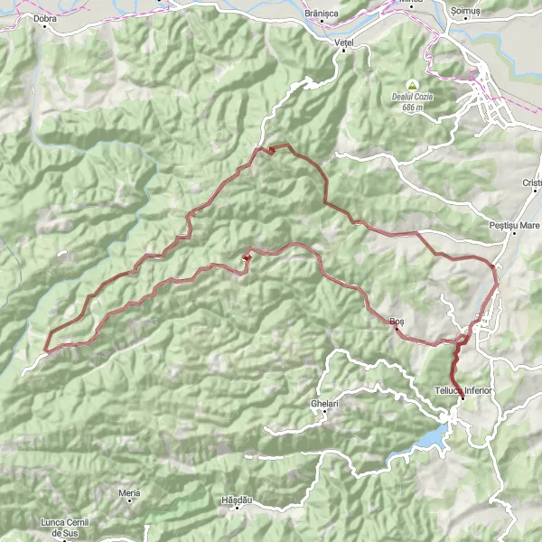 Map miniature of "Tomii Valley Adventure" cycling inspiration in Vest, Romania. Generated by Tarmacs.app cycling route planner