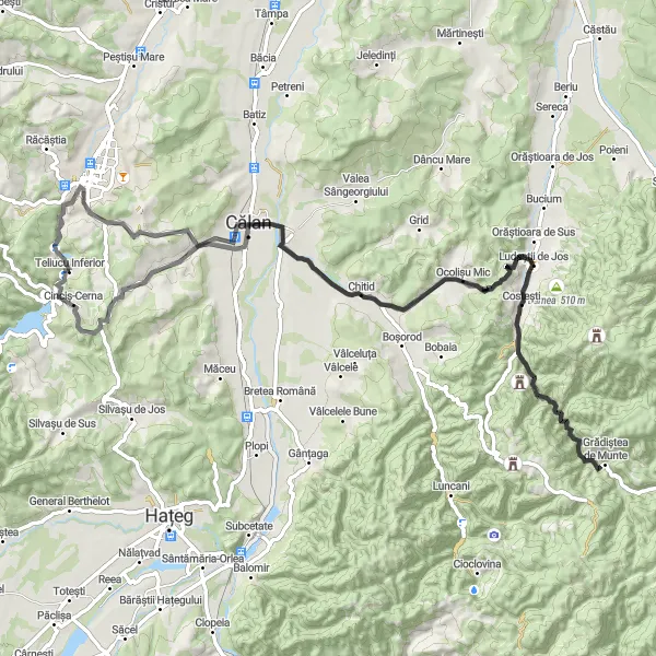 Map miniature of "Ludeștii de Jos Exploration" cycling inspiration in Vest, Romania. Generated by Tarmacs.app cycling route planner