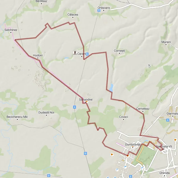 Map miniature of "Hodoni Loop" cycling inspiration in Vest, Romania. Generated by Tarmacs.app cycling route planner