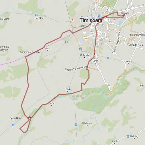 Map miniature of "Parța Adventure" cycling inspiration in Vest, Romania. Generated by Tarmacs.app cycling route planner