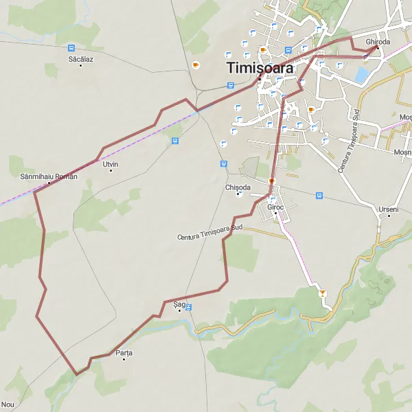 Map miniature of "Giroc Loop" cycling inspiration in Vest, Romania. Generated by Tarmacs.app cycling route planner