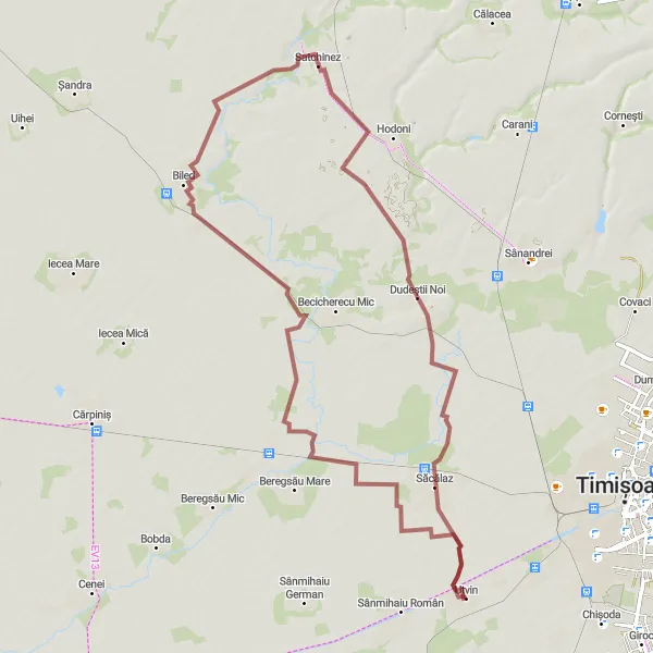 Map miniature of "The Biled Scenic Route" cycling inspiration in Vest, Romania. Generated by Tarmacs.app cycling route planner