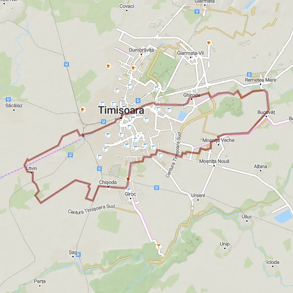 Map miniature of "The Verdant Gravel Adventure" cycling inspiration in Vest, Romania. Generated by Tarmacs.app cycling route planner