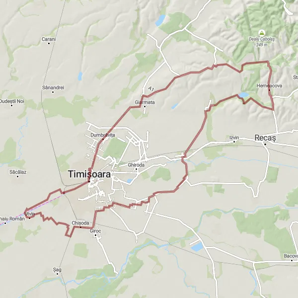 Map miniature of "The Thrilling Hill Country Expedition" cycling inspiration in Vest, Romania. Generated by Tarmacs.app cycling route planner