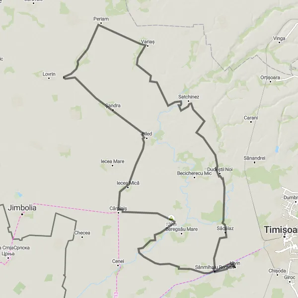 Map miniature of "The Bobda Road Trip" cycling inspiration in Vest, Romania. Generated by Tarmacs.app cycling route planner