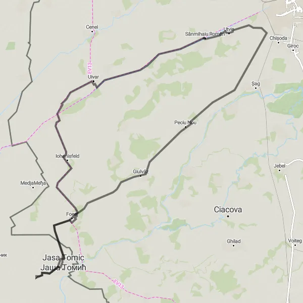 Map miniature of "The Scenic Road Expedition" cycling inspiration in Vest, Romania. Generated by Tarmacs.app cycling route planner