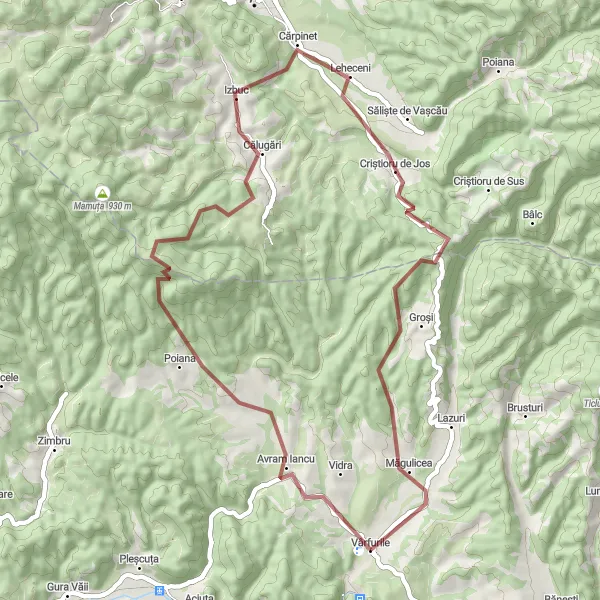 Map miniature of "The Hilly Escape" cycling inspiration in Vest, Romania. Generated by Tarmacs.app cycling route planner