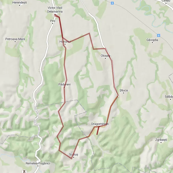 Map miniature of "The Știuca Adventure" cycling inspiration in Vest, Romania. Generated by Tarmacs.app cycling route planner