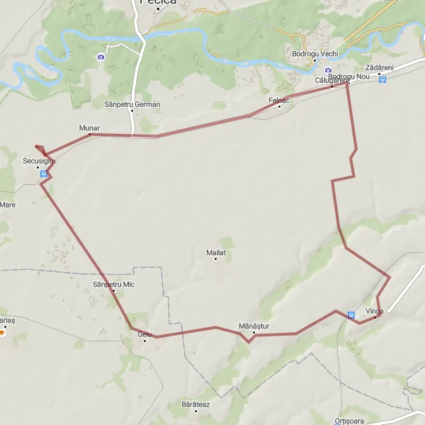 Map miniature of "Explore Sânpetru Mic, Secusigiu, and Munar" cycling inspiration in Vest, Romania. Generated by Tarmacs.app cycling route planner