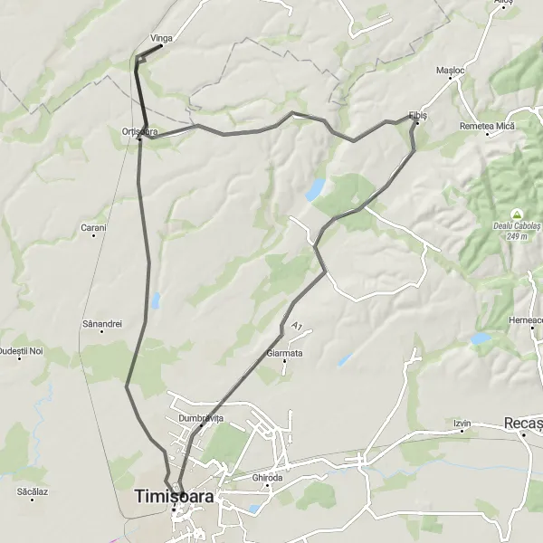 Map miniature of "Timișoara to Orțișoara Route" cycling inspiration in Vest, Romania. Generated by Tarmacs.app cycling route planner