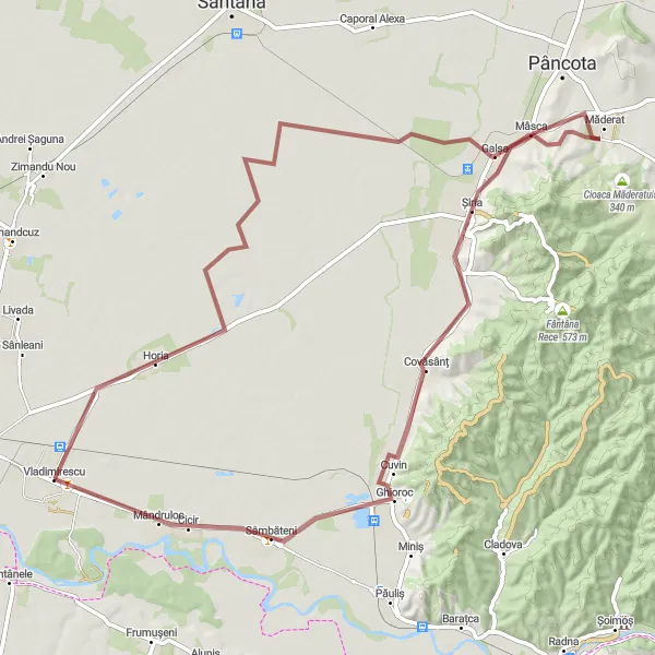 Map miniature of "Mâsca Hills Ride" cycling inspiration in Vest, Romania. Generated by Tarmacs.app cycling route planner