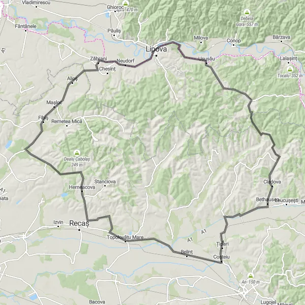 Map miniature of "Vest Legends" cycling inspiration in Vest, Romania. Generated by Tarmacs.app cycling route planner