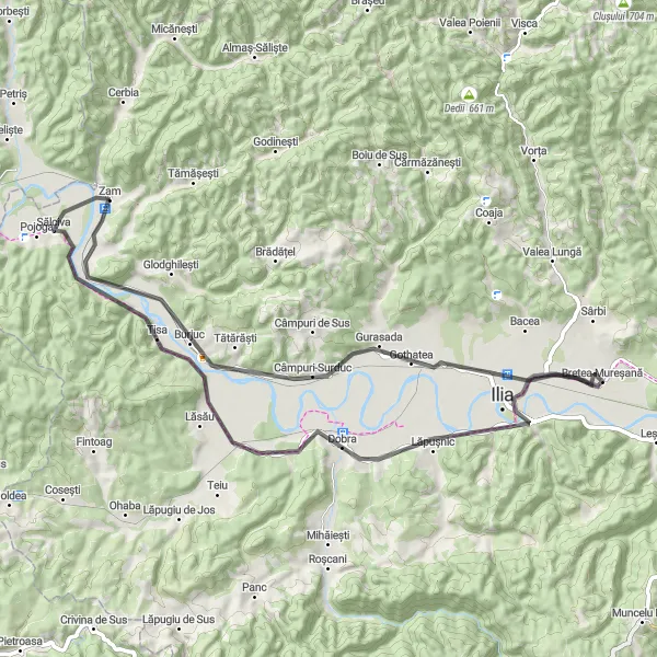 Map miniature of "Vest Scenic Ride" cycling inspiration in Vest, Romania. Generated by Tarmacs.app cycling route planner