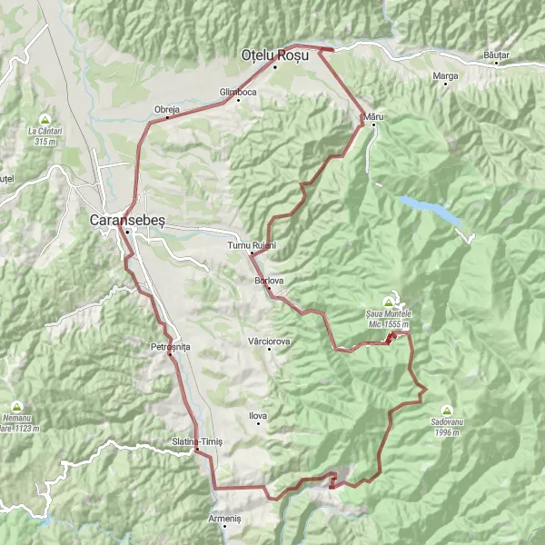 Map miniature of "Off-the-Beaten-Path Gravel" cycling inspiration in Vest, Romania. Generated by Tarmacs.app cycling route planner