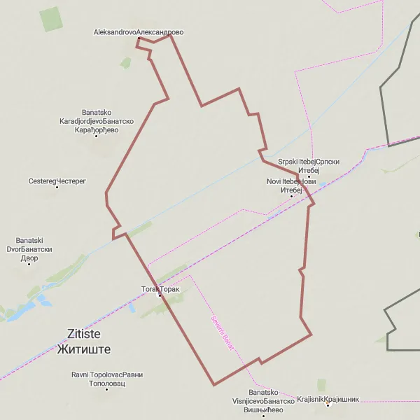 Map miniature of "Off-the-beaten-path Gravel Adventure" cycling inspiration in Autonomous Province of Vojvodina, Serbia. Generated by Tarmacs.app cycling route planner