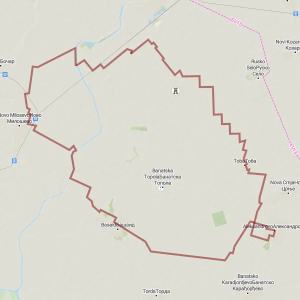 Map miniature of "Nature and Cultural Route" cycling inspiration in Autonomous Province of Vojvodina, Serbia. Generated by Tarmacs.app cycling route planner