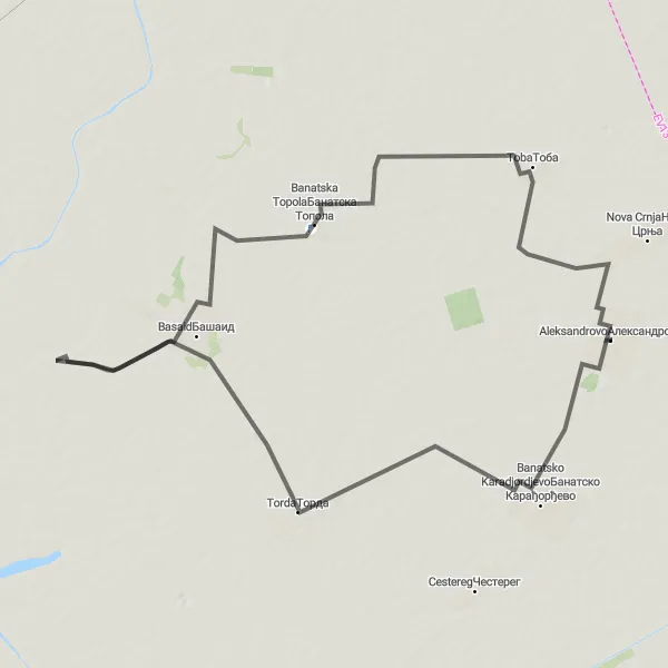 Map miniature of "Scenic Ride to Banatsko Karadjordjevo" cycling inspiration in Autonomous Province of Vojvodina, Serbia. Generated by Tarmacs.app cycling route planner