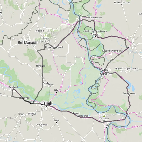 Map miniature of "Road Cycling Adventure" cycling inspiration in Autonomous Province of Vojvodina, Serbia. Generated by Tarmacs.app cycling route planner