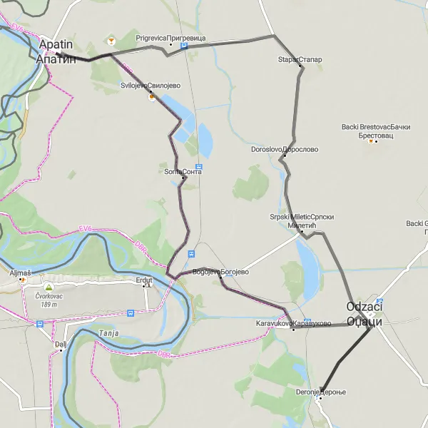 Map miniature of "Vojvodina Loop" cycling inspiration in Autonomous Province of Vojvodina, Serbia. Generated by Tarmacs.app cycling route planner