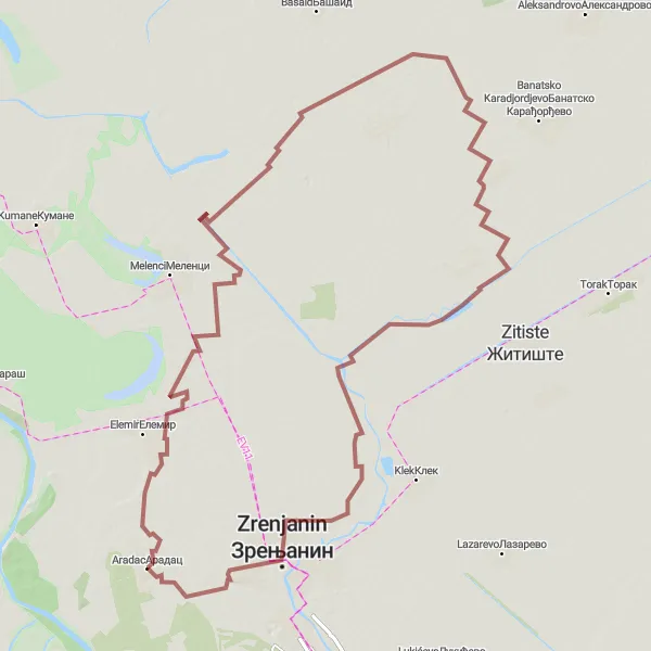 Map miniature of "Cestereg Adventure" cycling inspiration in Autonomous Province of Vojvodina, Serbia. Generated by Tarmacs.app cycling route planner