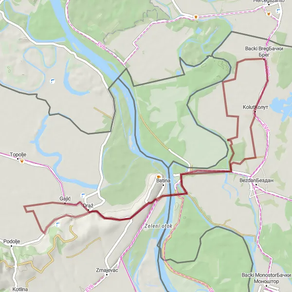 Map miniature of "The Gravel Adventure" cycling inspiration in Autonomous Province of Vojvodina, Serbia. Generated by Tarmacs.app cycling route planner