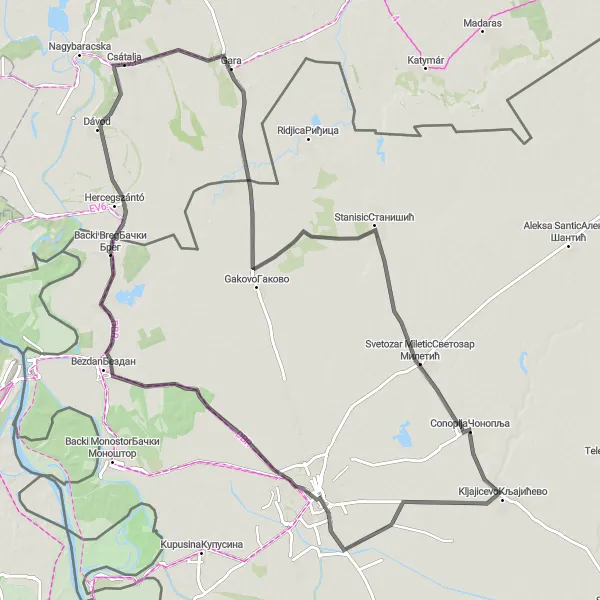 Map miniature of "Sombor Loop" cycling inspiration in Autonomous Province of Vojvodina, Serbia. Generated by Tarmacs.app cycling route planner