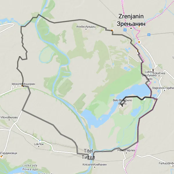 Map miniature of "Mosorin Escape" cycling inspiration in Autonomous Province of Vojvodina, Serbia. Generated by Tarmacs.app cycling route planner