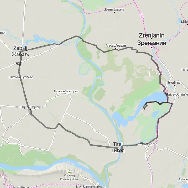 Map miniature of "The Titel Tour" cycling inspiration in Autonomous Province of Vojvodina, Serbia. Generated by Tarmacs.app cycling route planner