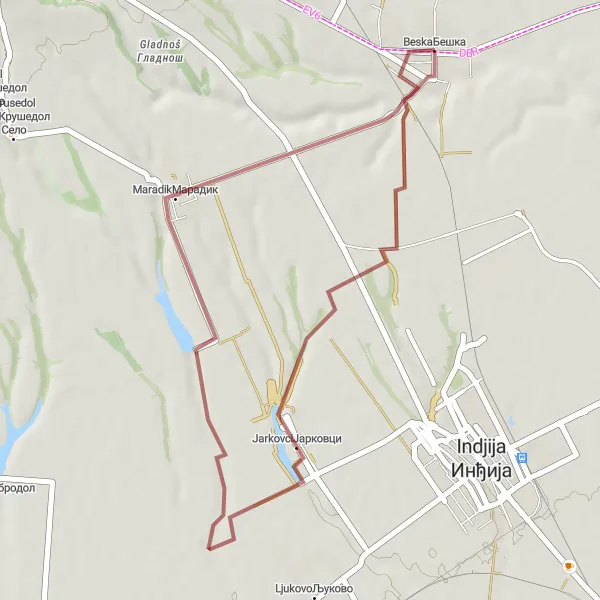 Map miniature of "Jarkovci - Beska Adventure" cycling inspiration in Autonomous Province of Vojvodina, Serbia. Generated by Tarmacs.app cycling route planner