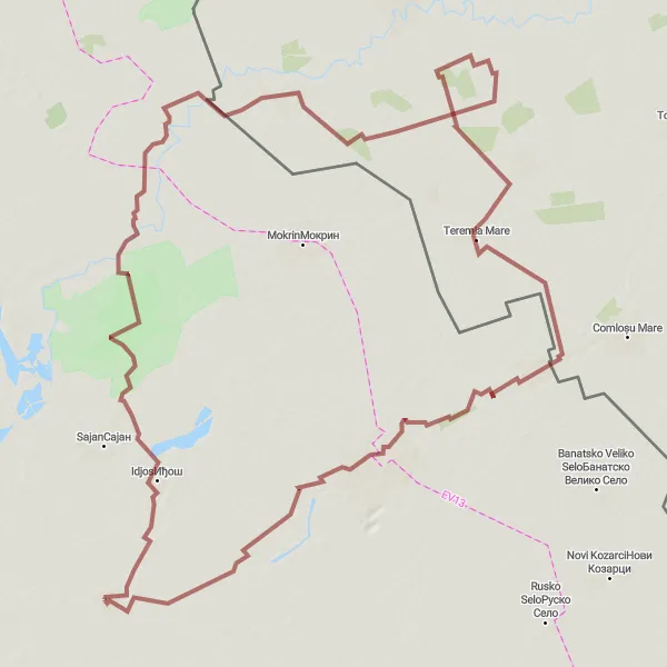 Map miniature of "Rural Gravel Tour" cycling inspiration in Autonomous Province of Vojvodina, Serbia. Generated by Tarmacs.app cycling route planner