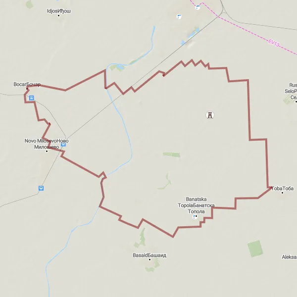 Map miniature of "Gravel Adventure Loop" cycling inspiration in Autonomous Province of Vojvodina, Serbia. Generated by Tarmacs.app cycling route planner
