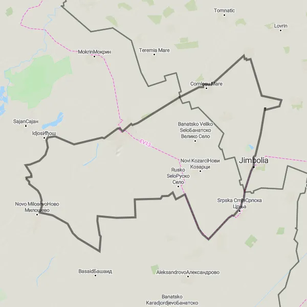 Map miniature of "The Idyllic Villages and Scenic Landscapes of Vojvodina" cycling inspiration in Autonomous Province of Vojvodina, Serbia. Generated by Tarmacs.app cycling route planner