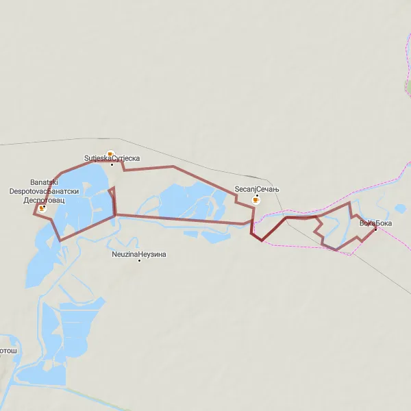 Map miniature of "Hidden Gems of Banat" cycling inspiration in Autonomous Province of Vojvodina, Serbia. Generated by Tarmacs.app cycling route planner