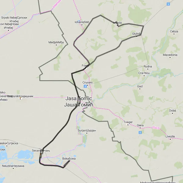 Map miniature of "Scenic Road Tour" cycling inspiration in Autonomous Province of Vojvodina, Serbia. Generated by Tarmacs.app cycling route planner