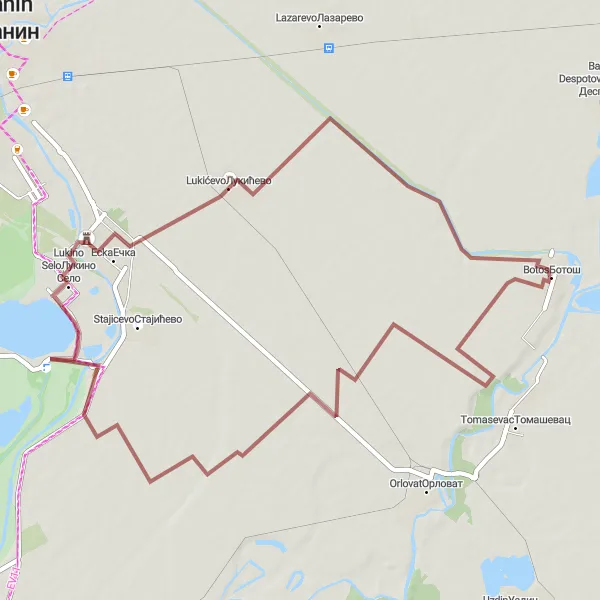 Map miniature of "Lukino Selo Loop" cycling inspiration in Autonomous Province of Vojvodina, Serbia. Generated by Tarmacs.app cycling route planner