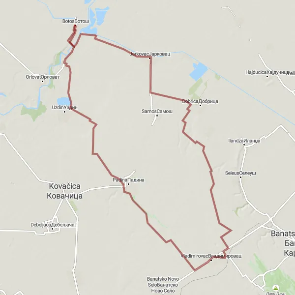 Map miniature of "Vladimirovac Loop" cycling inspiration in Autonomous Province of Vojvodina, Serbia. Generated by Tarmacs.app cycling route planner