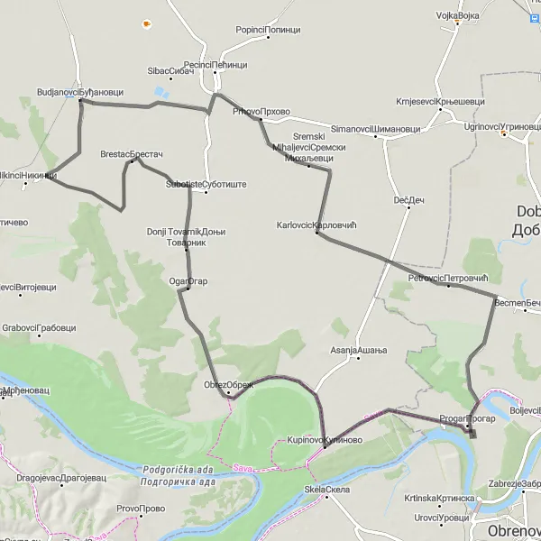 Map miniature of "Sremski Mihaljevci Loop" cycling inspiration in Autonomous Province of Vojvodina, Serbia. Generated by Tarmacs.app cycling route planner