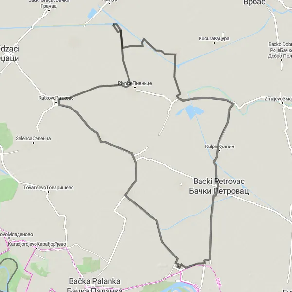 Map miniature of "A Journey Through Parage" cycling inspiration in Autonomous Province of Vojvodina, Serbia. Generated by Tarmacs.app cycling route planner