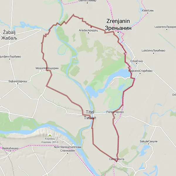 Map miniature of "The Gravel Adventure" cycling inspiration in Autonomous Province of Vojvodina, Serbia. Generated by Tarmacs.app cycling route planner